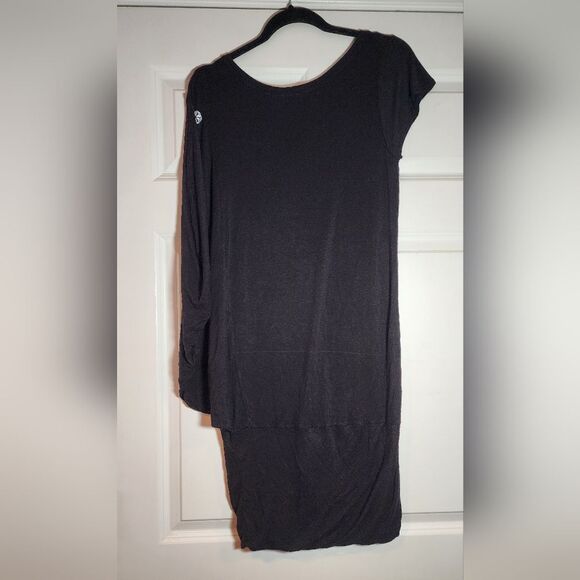 Uranta Stretchy Black Dress 1 Short Sleeve 1 Sleeveless Drape One Size - Picture 5 of 5